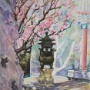 Stone Lantern and Cherry Tree